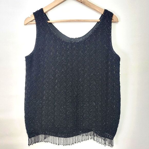 Vintage Beaded Black Tassle Hem Top - Picture 1 of 7
